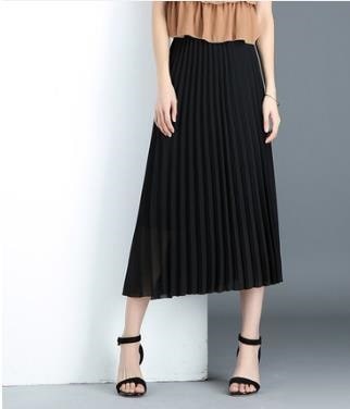 3085.オフィスカジュアルに プリーツロングスカート（ブラックシフォン）