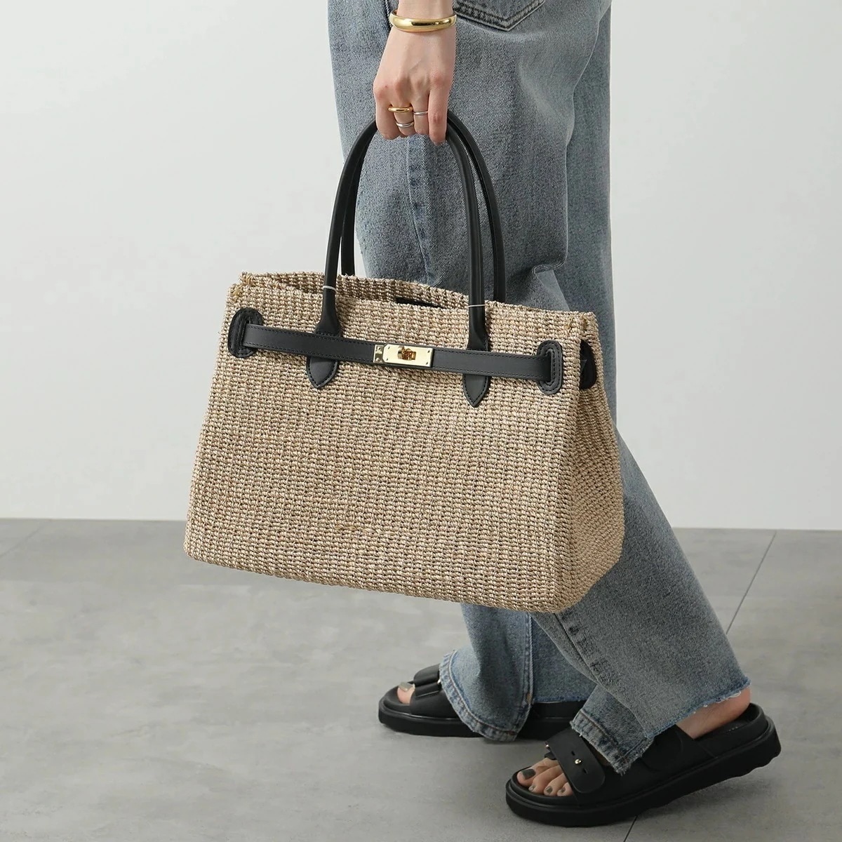 COTTO コトゥー かごバッグ CBK22-SS32R レディース ハンドバッグ トートバッグ アバカ スクエア レザー メタル カゴバッグ 鞄 NATURAL-BLACK 【mega】 19,036円