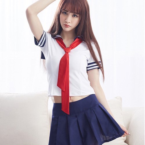 873コスプレ コスチューム 学制服 イノセント ストレッチ 大人 伸縮性 ホワイトネイビー フリーサイズ（Mサイズ程度） GRAXIA グラシア