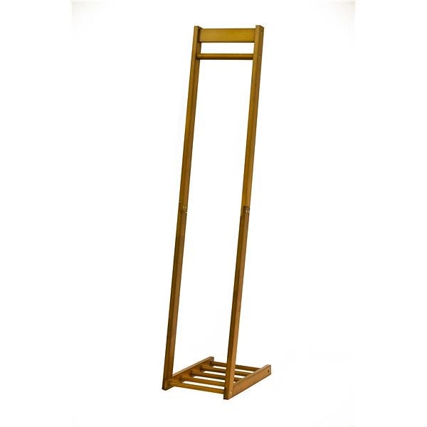 天然木 L型 ハンガーラック/コートハンガー [ブラウン 幅30cm] 棚付き 木製 ロングコート可