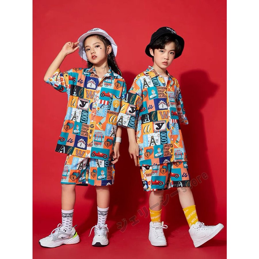 キッズ ダンス 衣装 セットアップ 男の子 女の子 トップス 半袖 ショートパンツ 3点セット 韓国