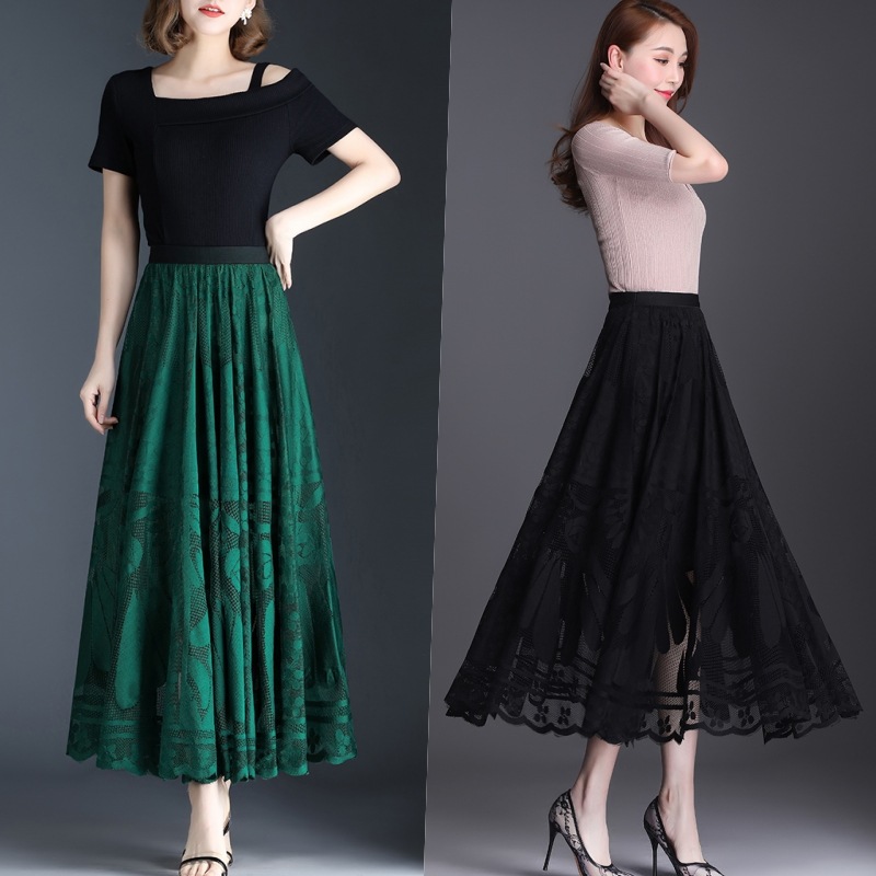 ボトムス スカート フレアスカート 膝下 ミモレ ミモレ丈 フレア ギャザー レース ウエストゴム かわいい 大人可愛い きれいめ 大人 上品 おしゃれ お洒落 レトロ 大人女子 こなれ感 ガーリー