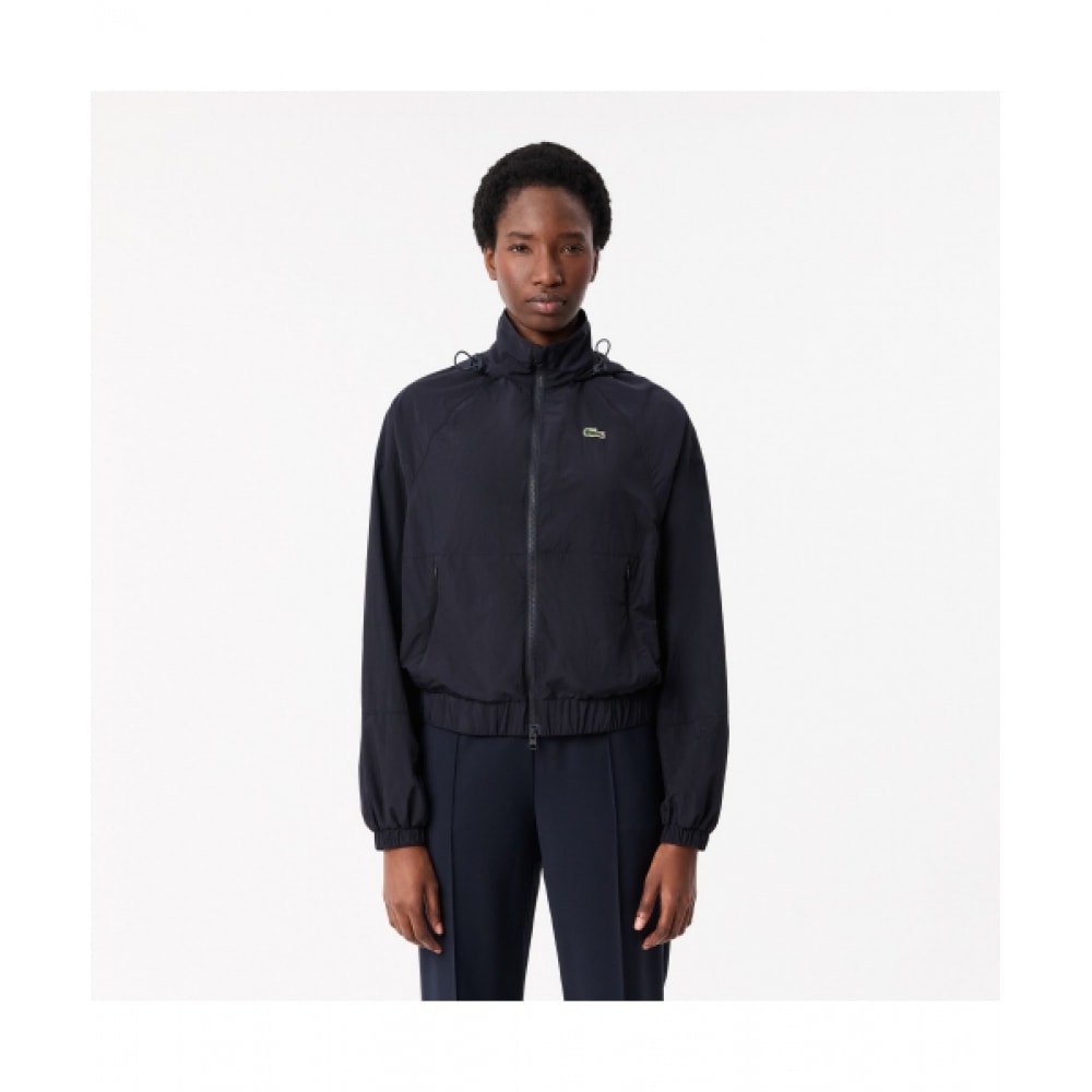 LACOSTE レディースショートナイロンフード付きトラックジャケット [ダークネイビー]