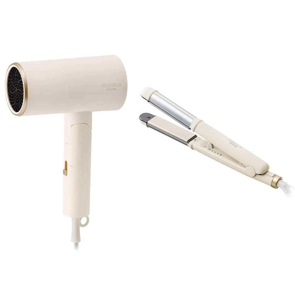 アイリスオーヤマ イオンドライヤー HDR-M201-W & ストレートアイロン HIR-MS201-W オフホワイト 速乾 大風量 コンパクト ダメージ軽減 立ち上がり時間30秒 海外対応