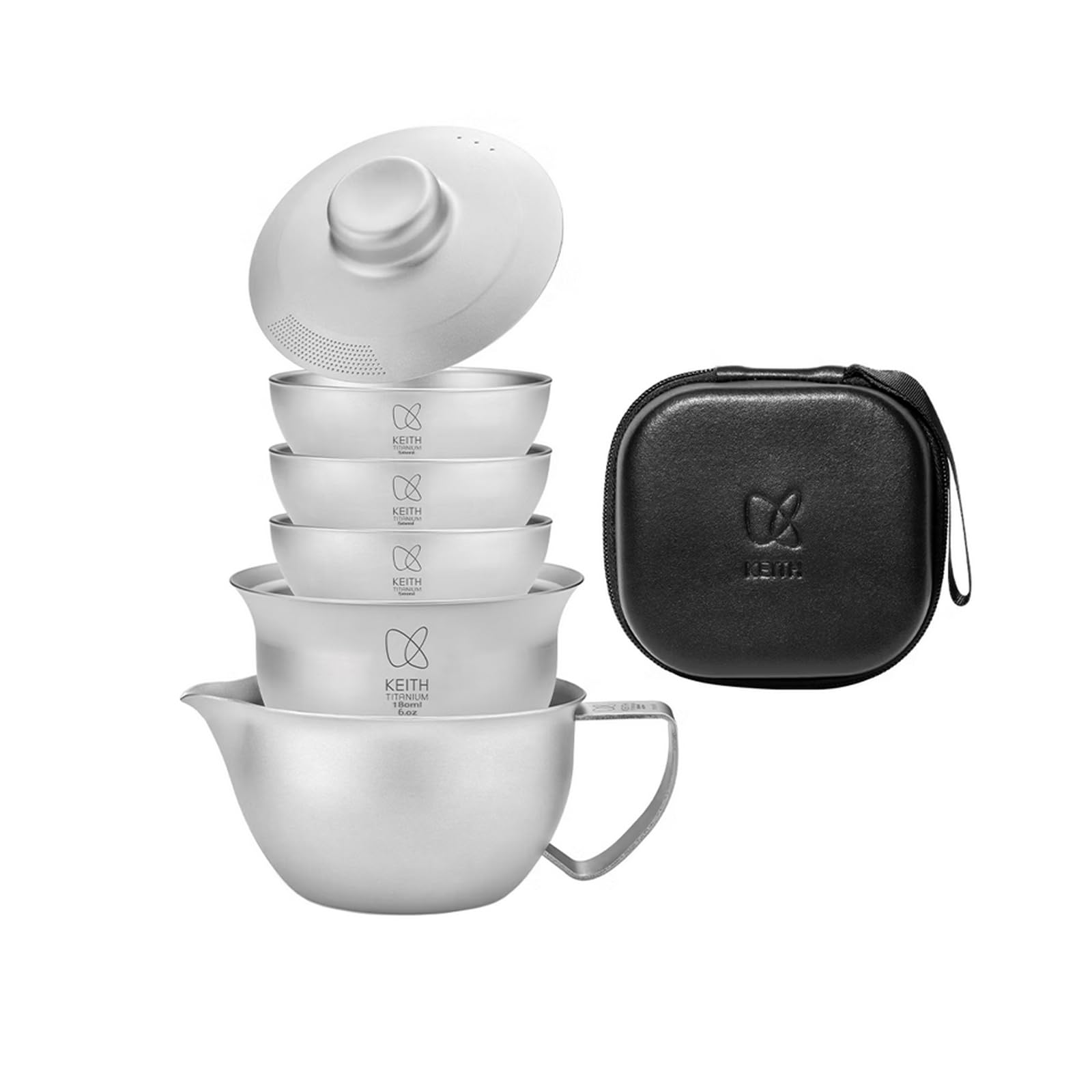 KEITH チタン茶器 チタン 蓋碗 湯呑み 中国茶器セット 満水180ml ダブルウォール茶碗 超軽量 錆びない スタッキング可能 携帯用茶具 含收纳盒 ホームオフィス旅行ティーセットアウトドアキャ