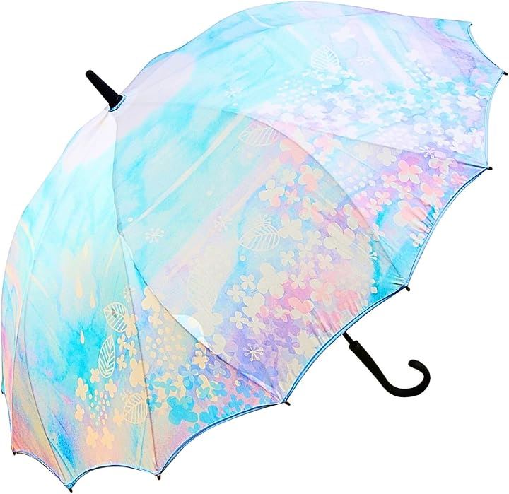 傘 レディース 長傘 桜骨 16本骨 雨傘 日傘 遮光 UVカット率 98％ UPF50+ 晴雨兼用 おしゃれ かわいい 大きい 一枚張り(あじさい, 60cm)