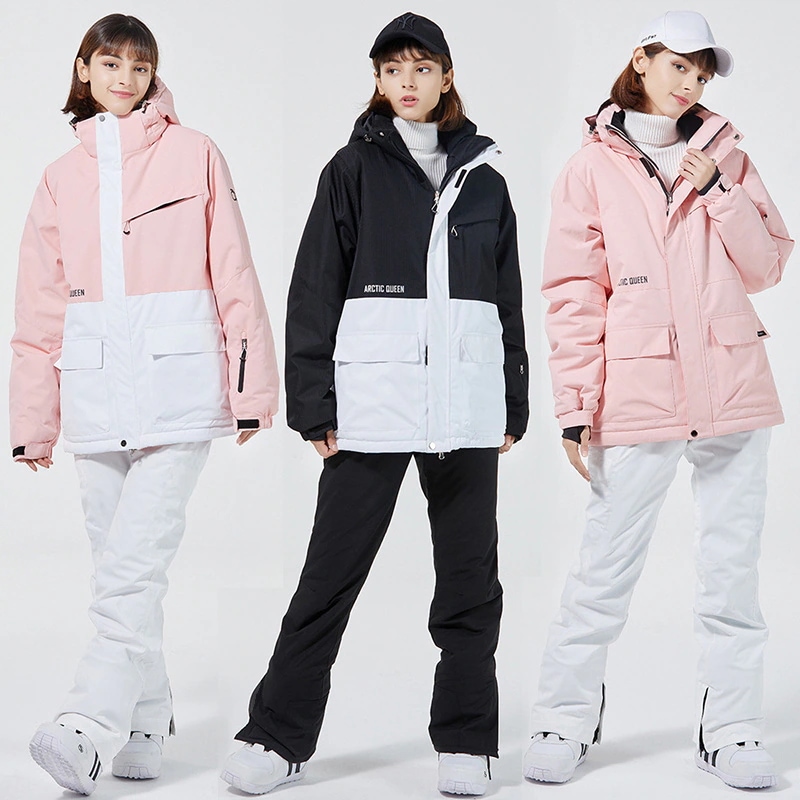 スノーボード ウェア 2022 メンズ レディース スキーウェア スノボウェア 上下セット セットアップ ジャケット ロンパース 切り替え 配色 フード付き ベルト取り外す可能 2点セット 韓国