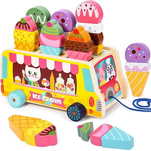 Homehalo おままごとセット 木製おもちゃ モンテッソーリ 玩具 アイスクリームセット 木の玩具 おもしろい はめこみ 形合わせ 知育玩具 おもちゃ おままごとキッチン マグネット 自由に組み合
