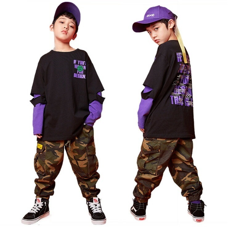 キッズダンス衣装 セット キッズ ヒップホップ 衣装 男の子 子供服 デニム パンツ 迷彩 ダンス衣装 派手 トップス 長袖 デニムパンツ トレーナー 練習着 ストリート系 かっこいい