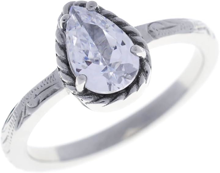 Piena ピエナ サージカルステンレス316L キュービックジルコニア ハワイアンジュエリー ペアシェイプ スクロール プルメリア リング レディース 13号(シルバー)