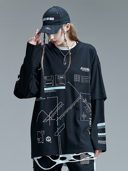 ヒップホップカップルスポーツプリント長袖Tシャツ