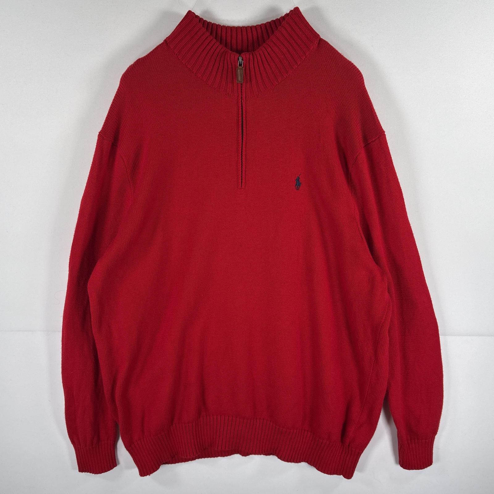 古着 ポロバイラルフローレン Polo by Ralph Lauren ニット ハーフジップ トレーナー ニット ワンポイント 大きいサイズ 2XB レッド