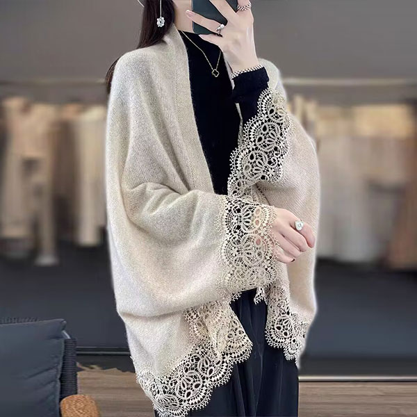 【SNSで話題沸騰】 4色展開 女っぽさが漂う エレガント レース 切り替え 気質アップ ゆったり ニット カーディガン