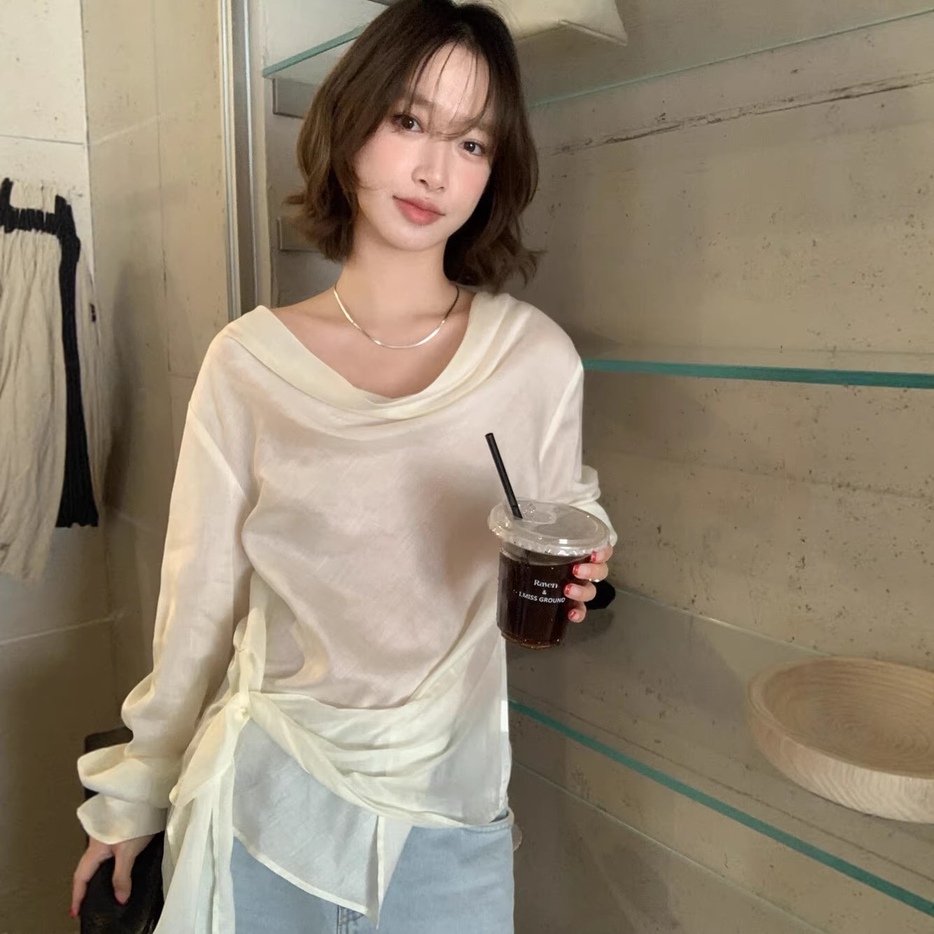 Summer Simple Style Design Gentle And Ladylike Strappy Collar Long-sleeved Sunscreen Shirt For Wome