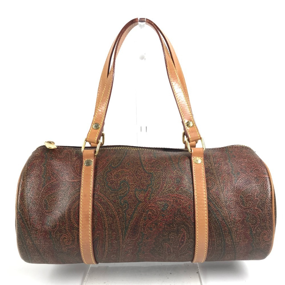 ETRO エトロ ハンドバッグ ペイズリー柄 総柄 ミニボストンバッグ カバン トートバッグ 筒形バッグ レザー/キャンバス ワインレッド系