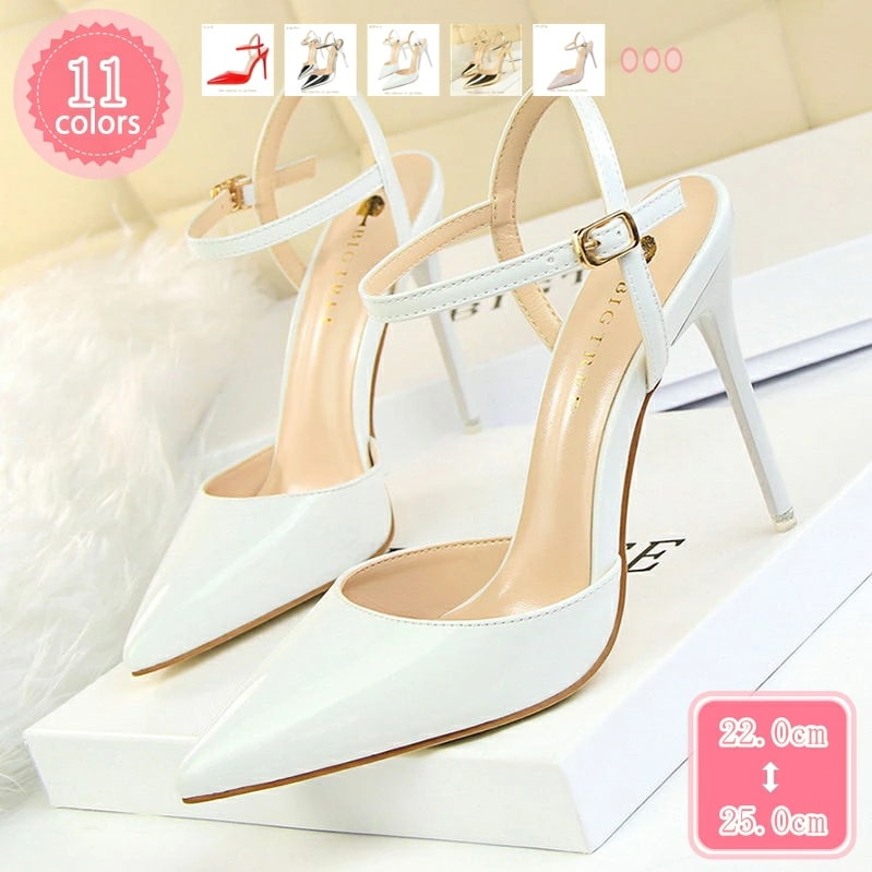 500円OFFクーポン セパレートサンダル ストラップ 靴 レディース ポインテッドトゥ 黒 エナメル ピンヒールパンプス ハイヒール 通勤 ビジネス オフィス フォーマル 痛くない 脱げない 歩きや