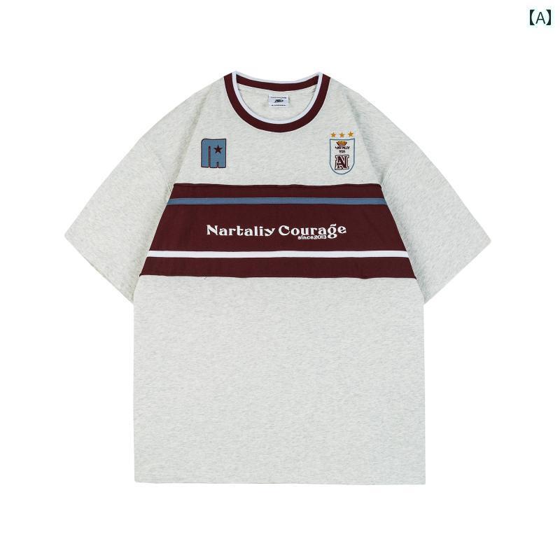 Tシャツ　レディース　かわいい NARTALIY アメリカン 刺繍 ステッチ 半袖 Tシャツ 男女兼用 夏 綿 レトロ カップル トップス