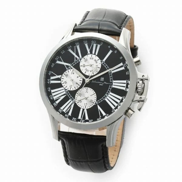 取寄品 正規品 Salvatore Marra 腕時計 SM23101-SSBK 日常生活防水 日付曜日表示 レザーベルト 防水 メンズ腕時計 9,120円