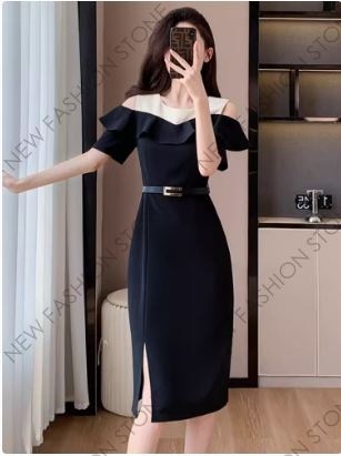 韓国版ワンピース高級ブラックドレス女性-28