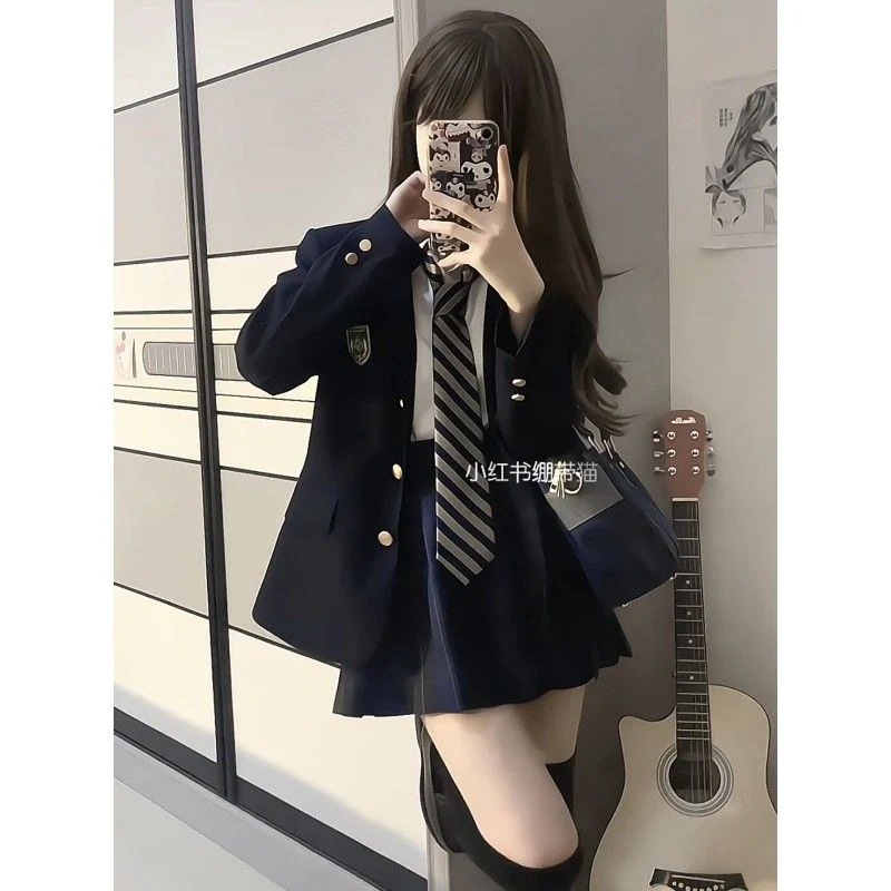 涼しく楽ちんセットアップ レディース jk制服学院風かわいいシャツブレザーハイウエストプリーツスカート3点セットins風 制服 韓国ファッション