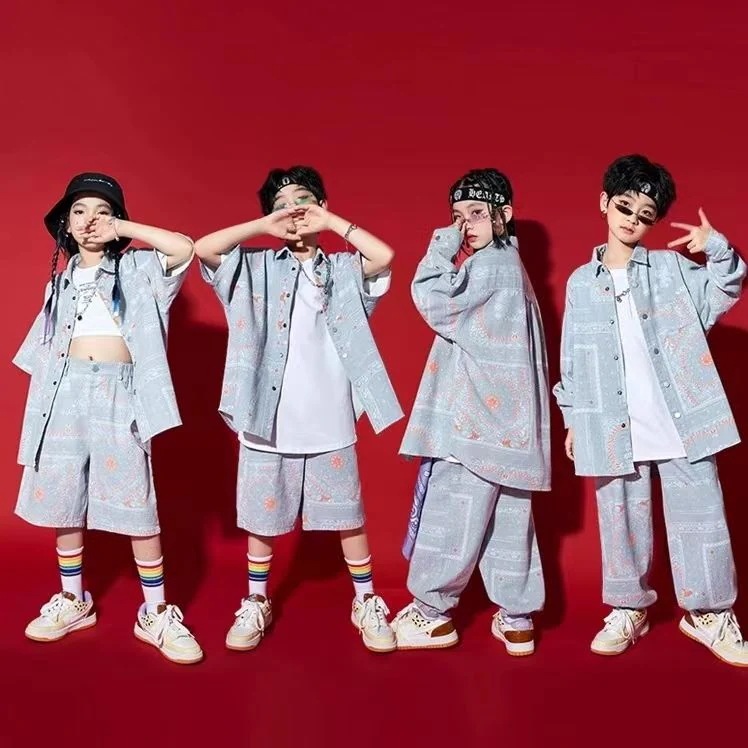 ストリートダンスのスーツの男の子のファッション服の子供のヒップホップの街のhiphopの子供服の夏のゆったりした女の子のショーの公演服