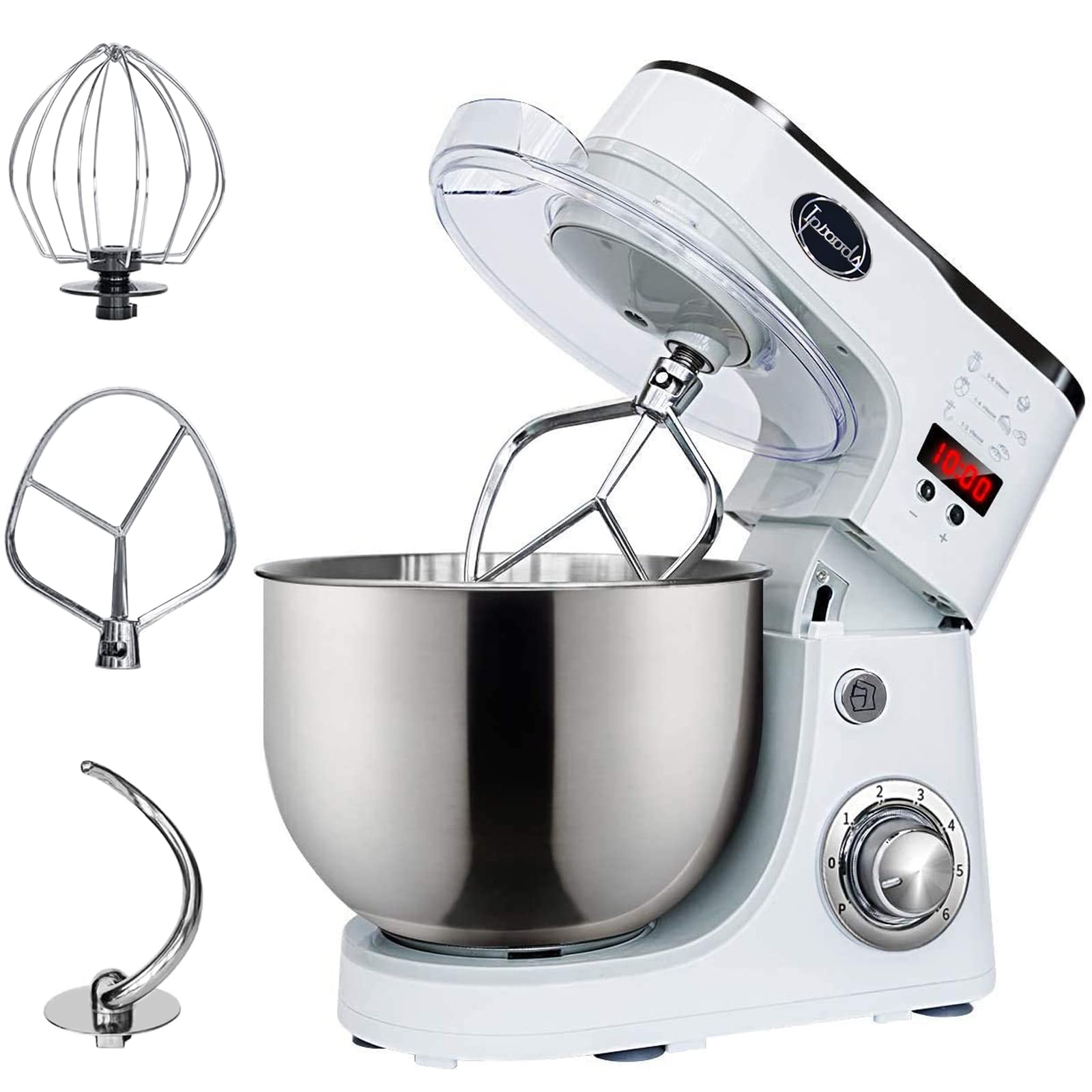 Iproods スタンドミキサー 5L 大容量 3種類アタッチメント付き 多機能メタルミキサー キッチンエイド 一台三役 卓上ミキサー 7段階速度調節 業務用 家庭用 日本語説明書付き
