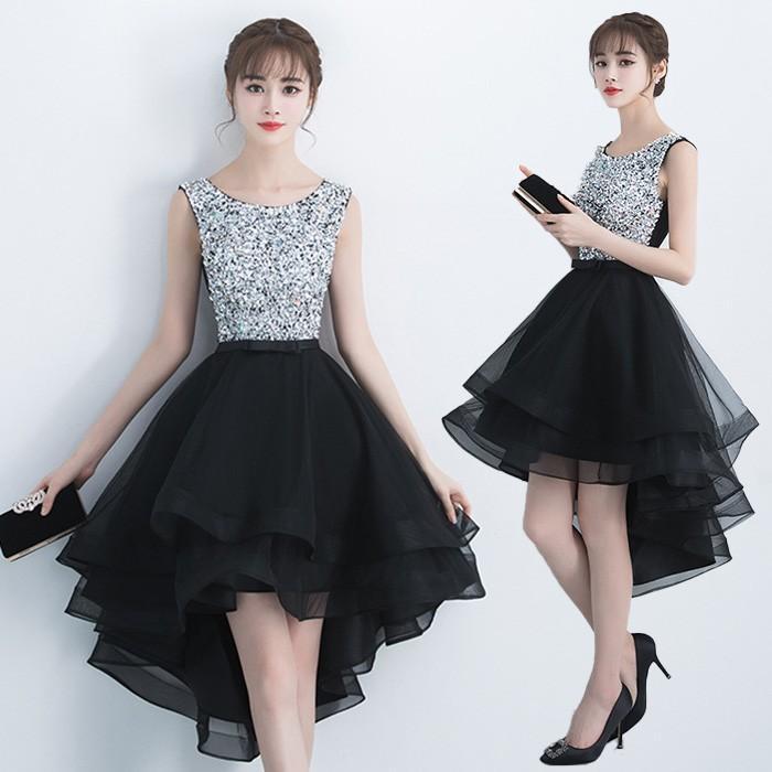 レディースファッション パーティードレス スパンコール ドレス 膝上丈 ノースリーブ フィッシュテール フレア ワンピース チュール オーガンジー-211