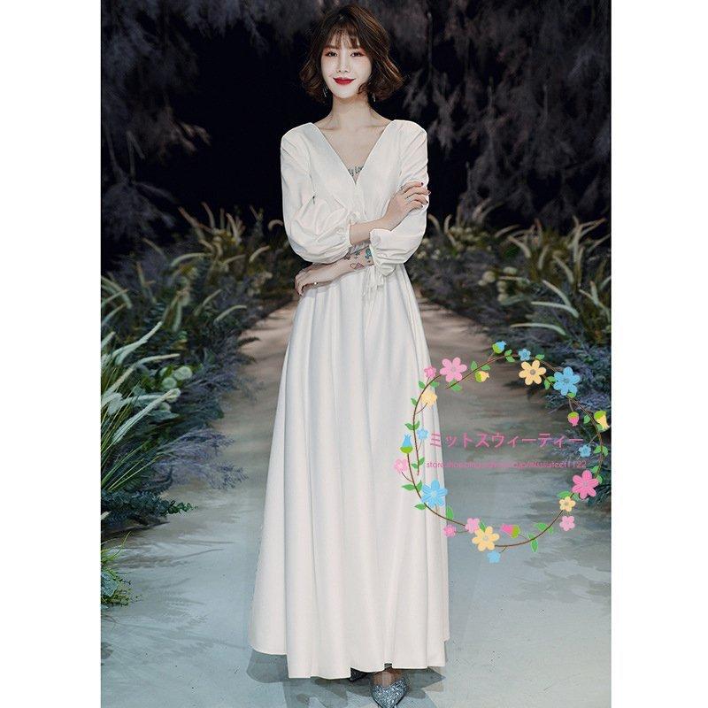 韓国ファッション長袖 パーディードレス フォーマルドレス マキシ丈ドレス ウェデイングドレス お呼ばれ 結婚式 ピアノ発表会 Aライン 二次会 ウエディングドレス ロングドレス