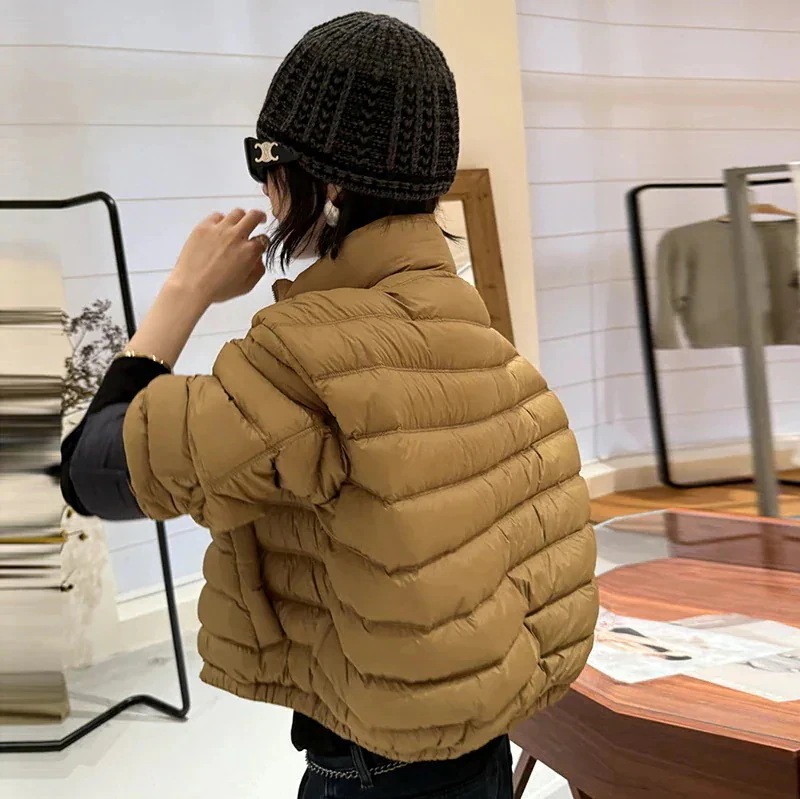 カラーリング 90% ホワイトダックダウン レディース 立襟 リブ縫い 軽量 冬 韓国風 ダウンジャケット