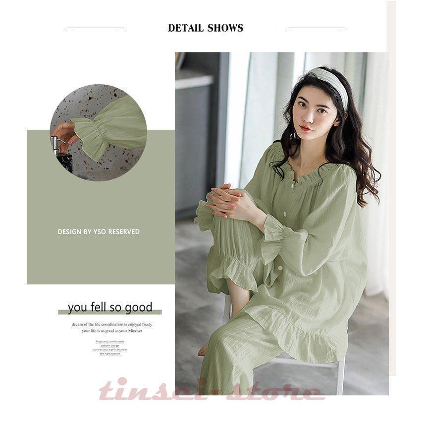 大人気商品パジャマ ウェア レディース 春秋 長袖 前開き パジャマ セットアップ 白 緑 ロングパンツ パジャマ 部屋着 ナイトウェア 寝間着 可愛い 入院 産後