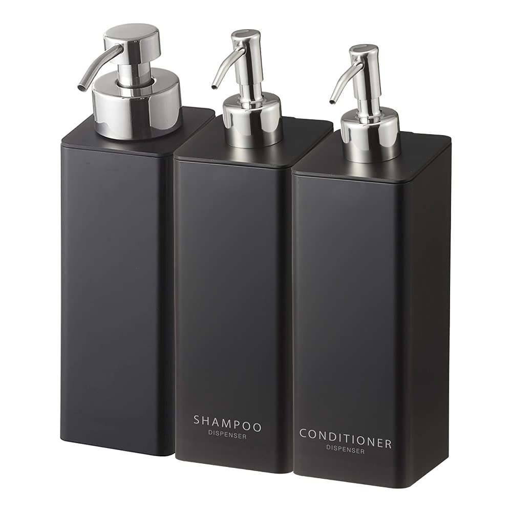 山崎実業(Yamazaki) マグネットツーウェイディスペンサー 3本セット シャンプー コンディショナー 泡タイプ 詰め替え タワー ブラック 5211 4259 4261