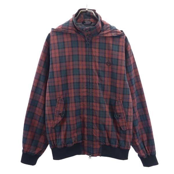 チェック フーデッド ジャケット M レッド系 ロゴ刺_ メンズ