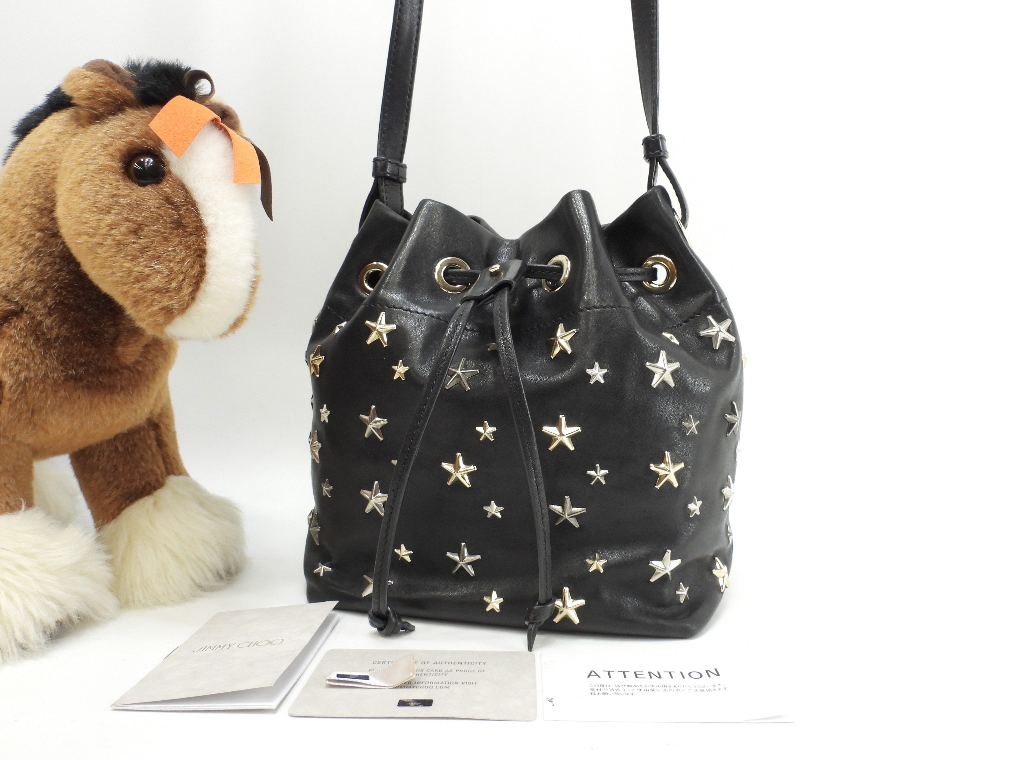 ポシェット JUNO レザー黒 巾着ショルダーバッグ 美品@XLSGT3