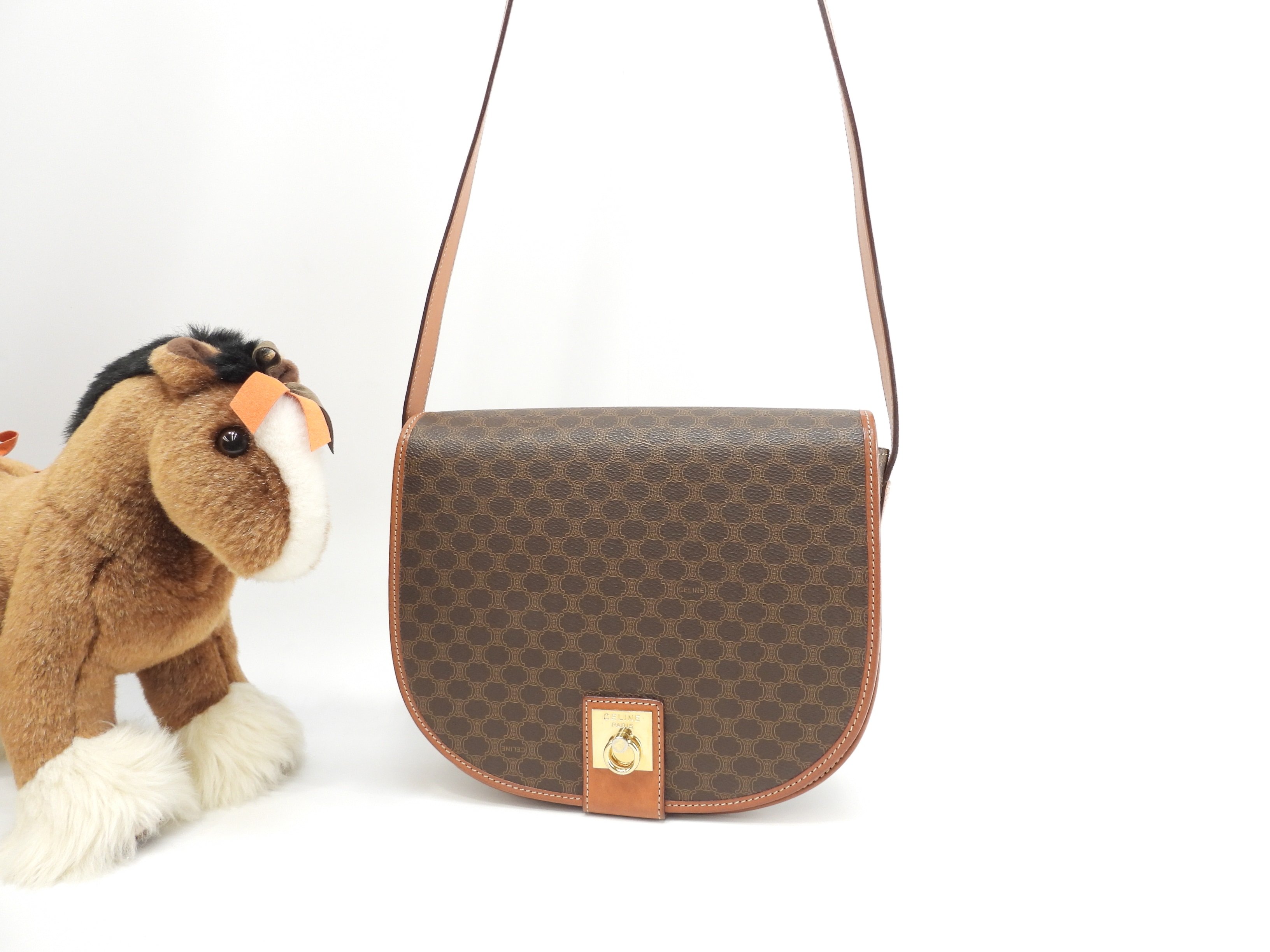 ポシェット マカダム トリオンフ茶 斜掛ショルダーバッグ クロスボディバッグ 美品@M12 4