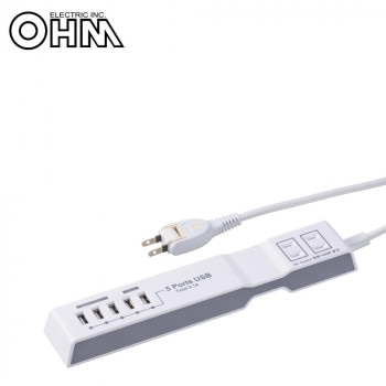 オーム電機 OHM 電源タップ モバイル充電 AC2個口+USB5個口 1.5m HS-T215UD3-W
