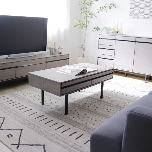 センターテーブル（グレー） 幅約100cm [完成品/脚のみ取付］