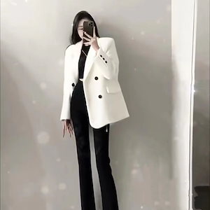 新しい 高級感 レディース カジュアル ブレザーコート ファッション 上質 ホワイト スーツジャケット