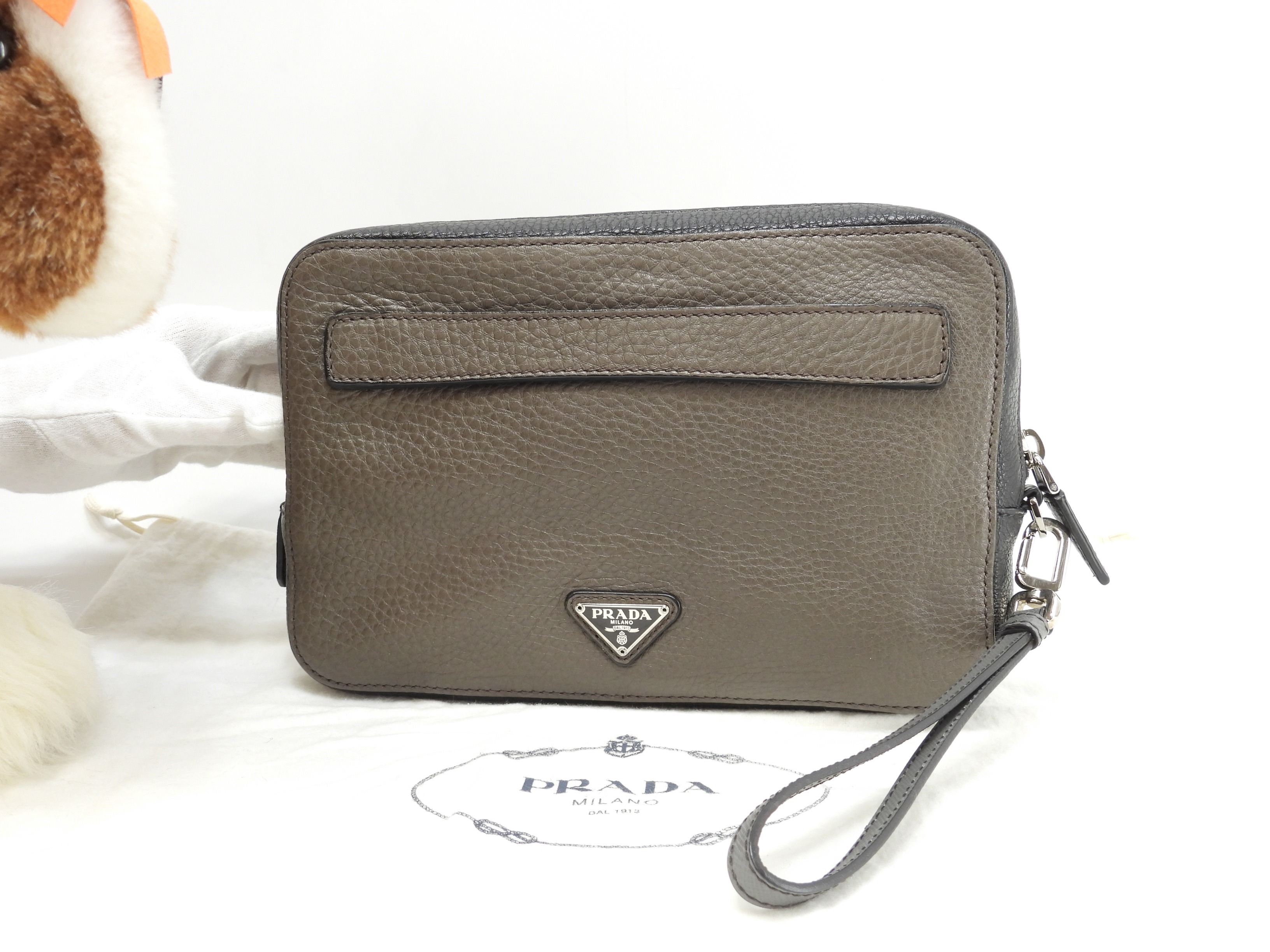 セカンドバッグ レザー 灰黒 クラッチウォレット メンズ ポーチ 美品@31/F 38,870円