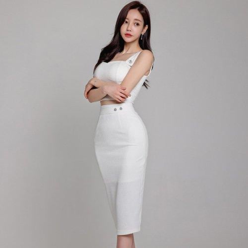 キャバドレス ナイトドレス ミディアムドレス セットアップ ツーピース タイト ノースリーブ リップル生地 スリット ビジュー ビスチェ風 レディース グラシア