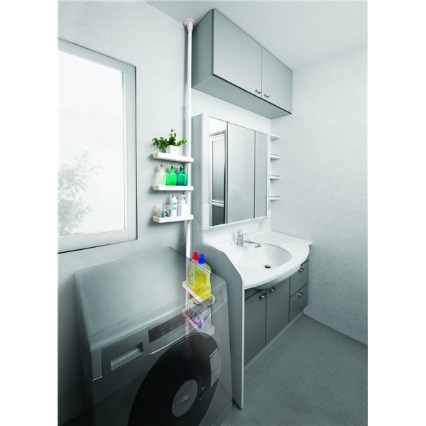 つっぱり式スリムラック（洗面所ラック/隙間収納） 高さ200275cm 収納トレー付き スリムタイプ