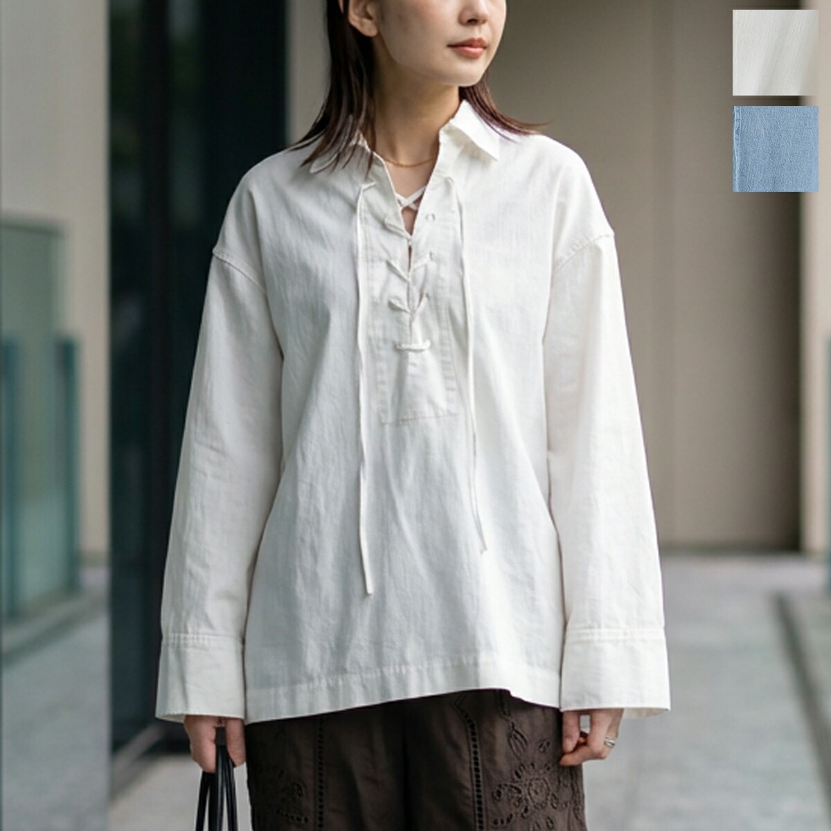 MICA&DEAL マイカ＆ディール ブラウス 0126101029 レディース デニム レースアップ 長袖 カラー2色