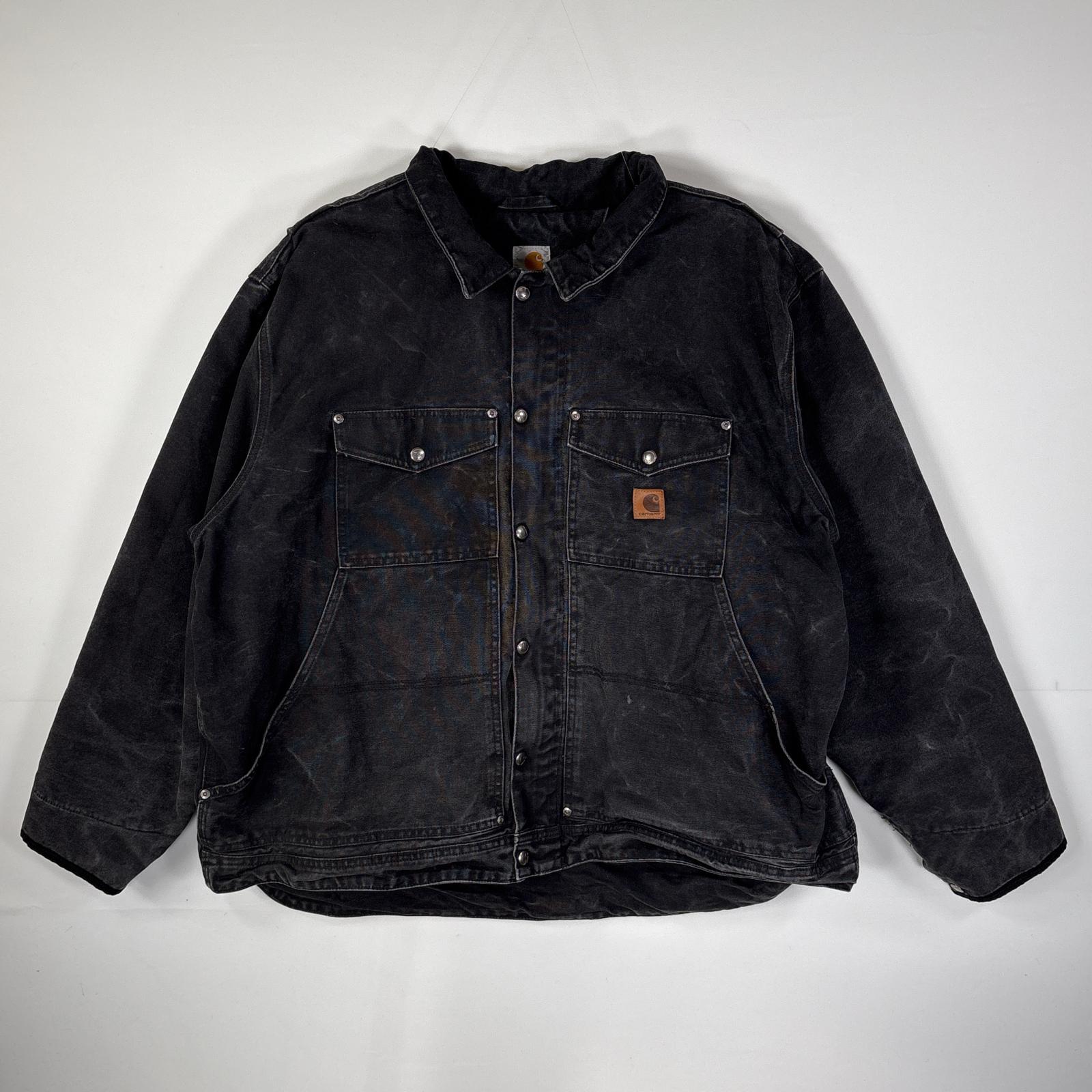 古着 ワークジャケット ダックジャケット バック刺繍 ビッグサイズ　裏地フリース XXXL ブラック メンズ