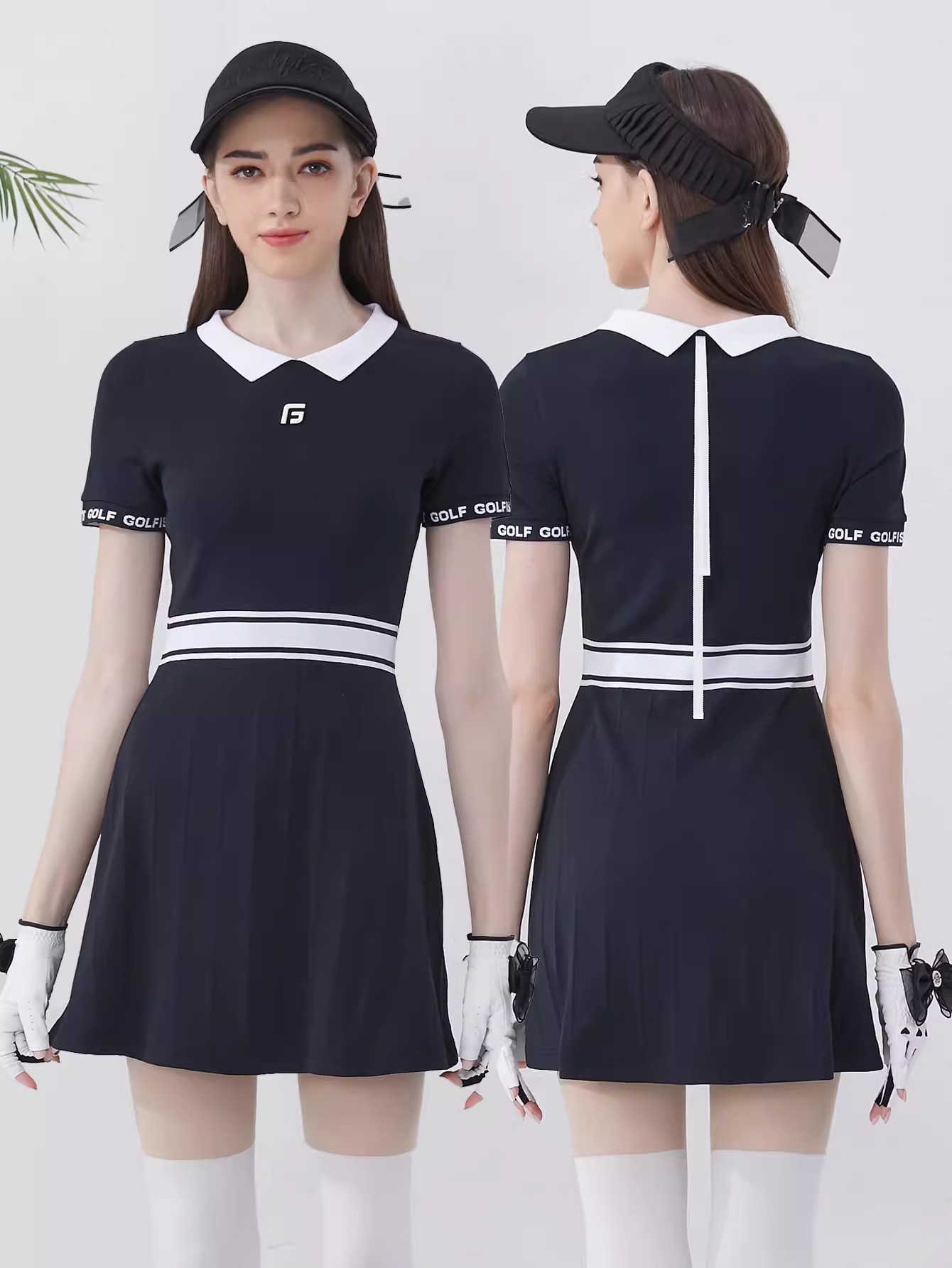 ゴルフウェア レディース スポーツウェア プリーツスカ ワンピース 半袖 POLOシャツ Tシャツ 黒 白 ブルー 女性 テニスウェア 速乾 春 夏 秋冬 韓国風 おしゃれ