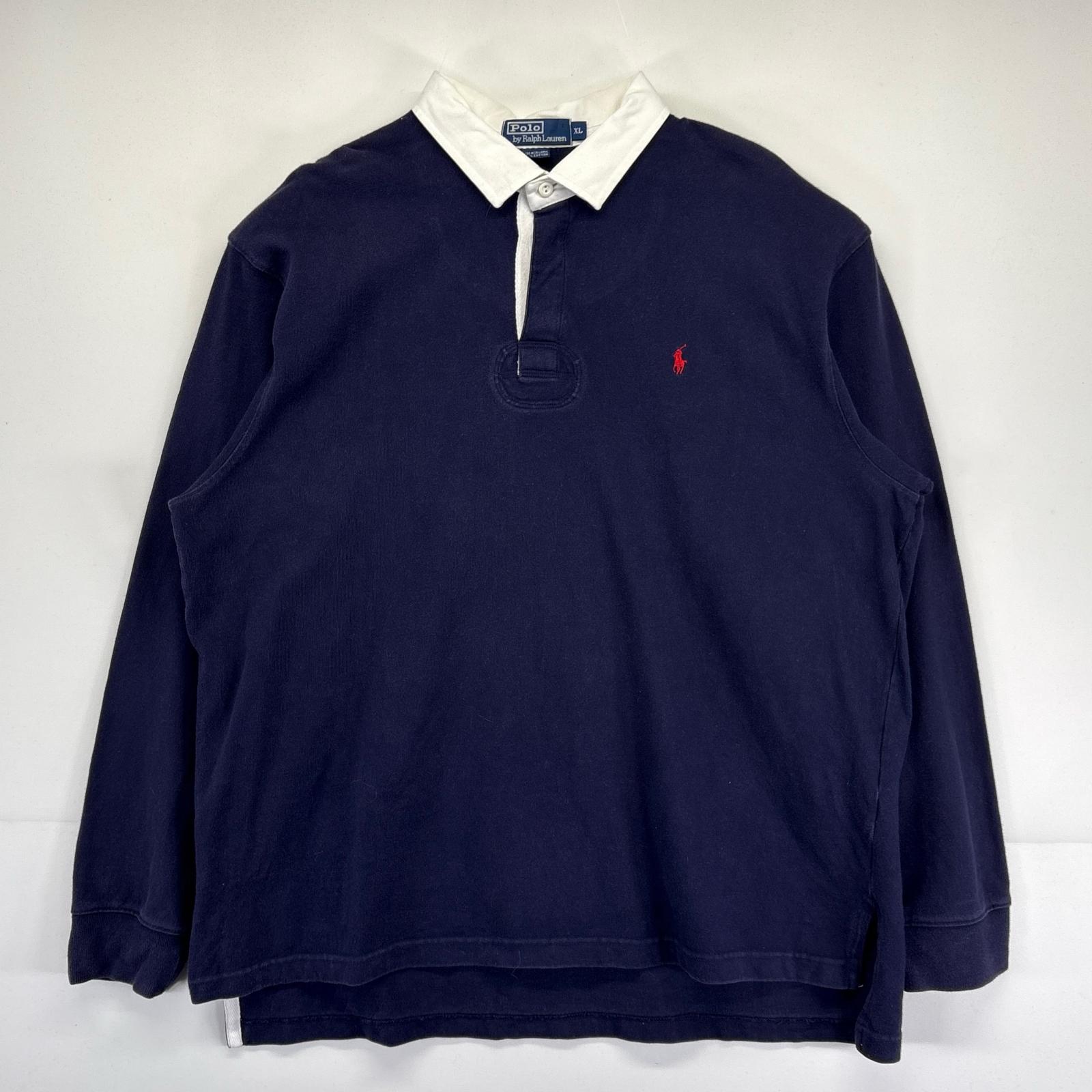 古着 ポロバイラルフローレン Polo by Ralph Lauren 長袖 ポロシャツ 大きいサイズ ラガーシャツ ワンポイントロゴ刺繍 XL ネイビー メンズ