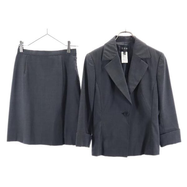 アイシービー 日本製 スカートスーツ 上下セットアップ 9 グレー iCB テーラードジャケット レディース