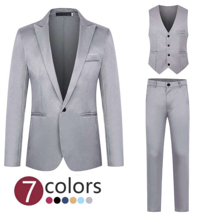 スーツ メンズ ワークスーツ セットアップ オールシーズン セットアップスーツ ベスト 1つボタン 上下セット 3点セット 春 夏 秋 冬 無地 ビジネススーツ 快適 ジャージ オフィス カジュアル