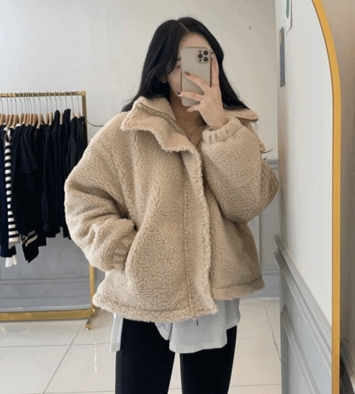 ボア ハイネック 裏地 起毛 オーバーフィット ボア ジップアップ フリース ジャンパー 2color 5,424円