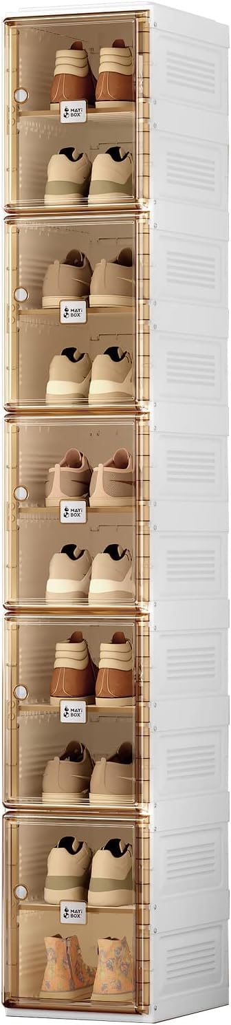 Mayi Box シューズボックス 靴箱 靴収納 折り畳み 収納ボックス ラック 下駄箱 スニーカーボックス 工具不要 省スペース 大容量 積み重ね可能 玄関 (1列10段)