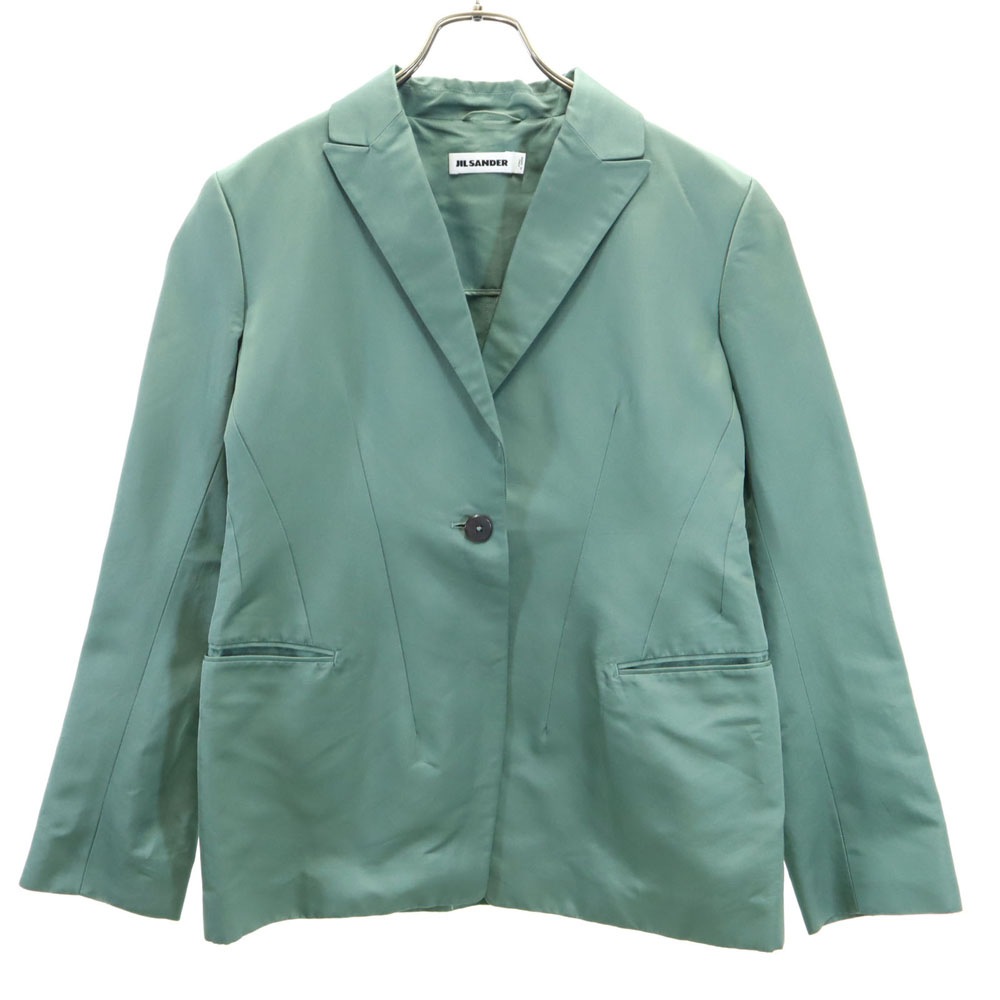 イタリア製 シルクブレンド テーラードジャケット 38 グリーン系 ブレザー レディース
