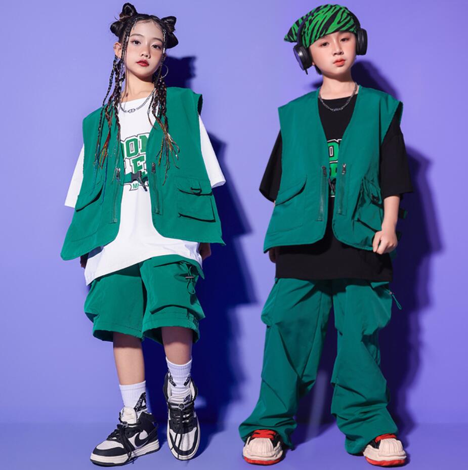 上下3点セット ダンスセットアップ カーゴベスト ステージ舞台演出服 練習着 女の子 hiphop キッズジャズ カーゴパンツ レッスンダンスウェア ヒップホップ イベント 団体服 チーム衣装 応援団